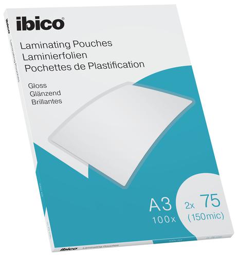 Ibico Gloss A3 Laminating Pouches 150 Micron Crystal clear (Pack 100)