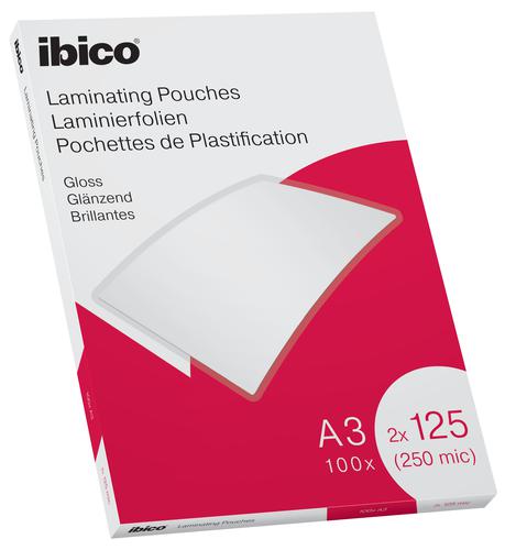 Ibico Gloss A3 Laminating Pouches 250 Micron Crystal clear (Pack 100)