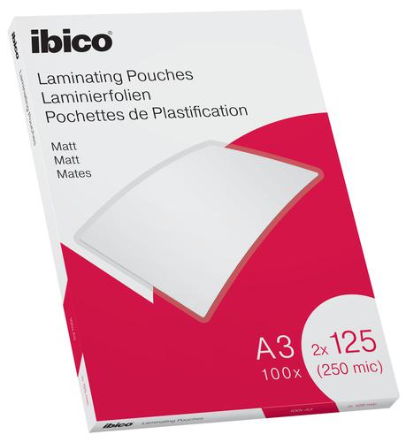 Ibico Matt A3 Laminating Pouches 250 Micron Clear (Pack 100)