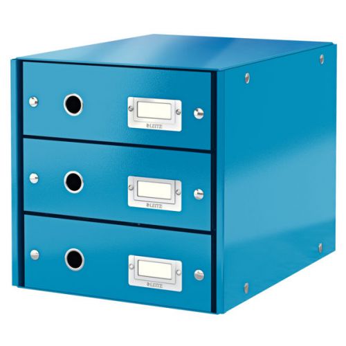 Leitz WOW Click & Store Drawer Cabinet (3 drawers).  With thumbholes and label holders. For A4 formats. Blue.