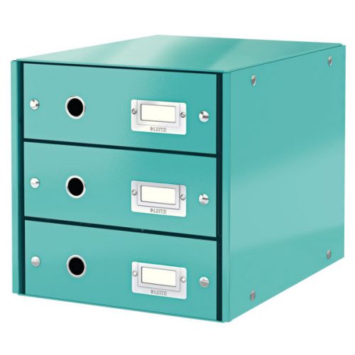 Leitz WOW Click & Store Drawer Cabinet (3 drawers).  With thumbholes and label holders. For A4 formats. Ice Blue.