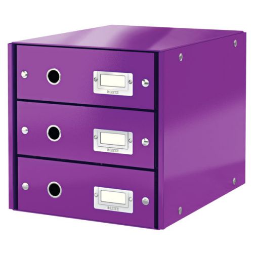 Leitz WOW Click & Store Drawer Cabinet (3 drawers).  With thumbholes and label holders. For A4 formats. Purple.