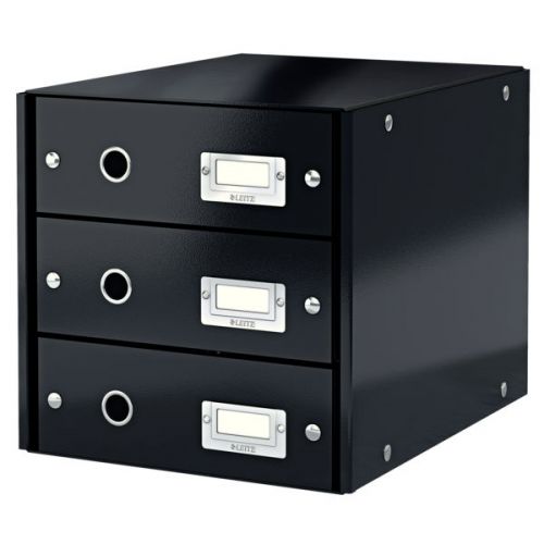 Leitz WOW Click & Store Drawer Cabinet (3 drawers).  With thumbholes and label holders. For A4 formats. Black.