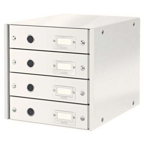 Leitz WOW Click & Store Drawer Cabinet (4 drawers). With thumbholes and label holders. For A4 formats. White