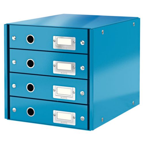 Leitz WOW Click & Store Drawer Cabinet (4 drawers). With thumbholes and label holders. For A4 formats. Blue.