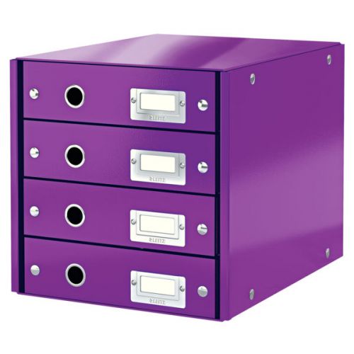 Leitz WOW Click & Store Drawer Cabinet (4 drawers). With thumbholes and label holders. For A4 formats. Purple.