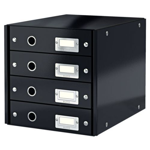 Leitz WOW Click & Store Drawer Cabinet (4 drawers). With thumbholes and label holders. For A4 formats. Black.
