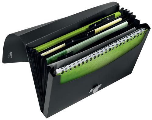 The Leitz Expanding Concertina File for every day use in school, office and home with 5 compartments. Premium quality polypropylene which is made from 80% recycled plastic, climate neutral, 100% recyclable. This robust and practical project file from the Leitz Recycle range and is made to last, is eco friendly to both improve your office environment and the environment of our planet.
