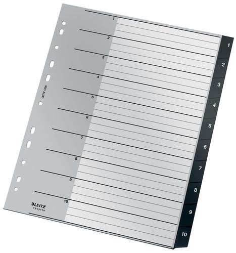 Premium quality extra wide A4 Folder Divider, 1-10 numerical tabs . 90% recycled plastic, climate neutral and 100% recyclable. For clear organisation of A4 documents, helps in keeping track of important notes or school paperwork, for home, school or office use. This robust index perfectly complements other products from the Leitz Recycle range and is made to last. Modern and contemporary green stationery that will look great at home and in the office. With the new eco friendly Recycle range from Leitz you can both improve your office environment – and the environment of our planet.