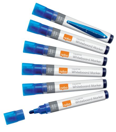 Nobo Liquid Ink Whiteboard Pens Bullet Tip 10 Pack Blue