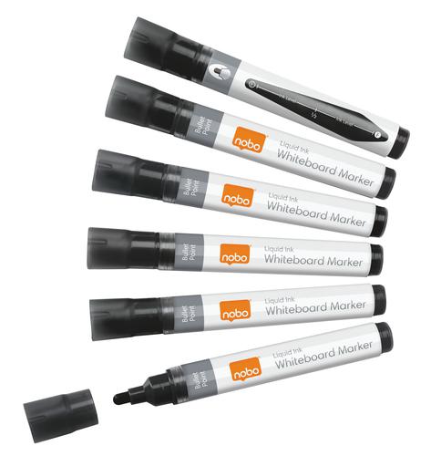 Nobo Liquid Ink Whiteboard Pens Bullet Tip 10 Pack Black
