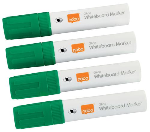 Nobo Glide Whiteboard Pens Large Chisel Tip 4 Pack Green