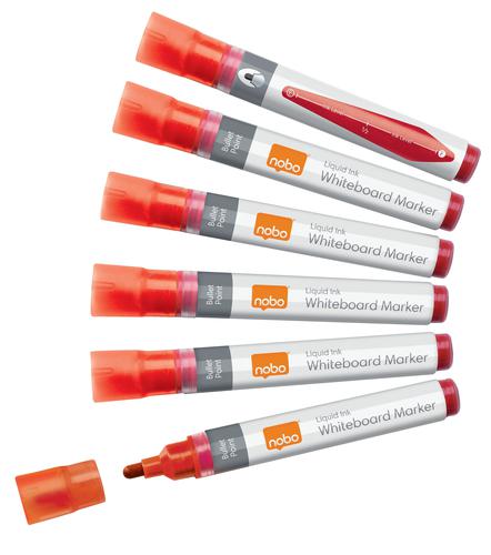 Nobo Liquid Ink Whiteboard Pens Bullet Tip 10 Pack Red