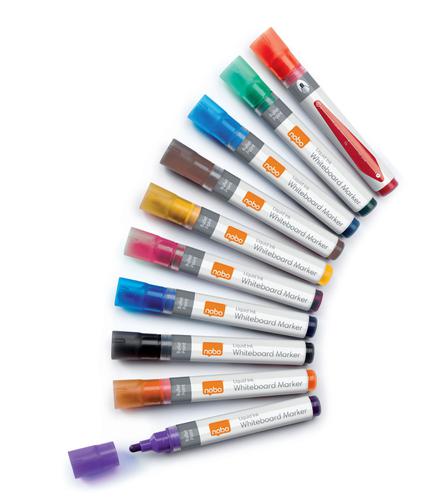 Nobo Liquid Ink Whiteboard Pens Bullet Tip 10 Pack Assorted