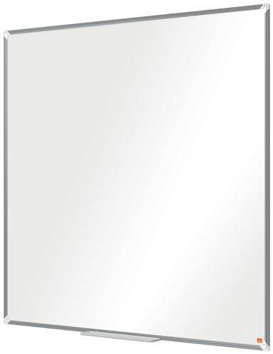 Melamine non-magnetic whiteboard with a modern stylish aluminium trim. Fixed by a through corner wall mounting and includes a large whiteboard pen tray for the convenient storage of whiteboard markers and erasers.The melamine whiteboard surface delivers a good level of erasability for light use.Size: 1200x1200mm.