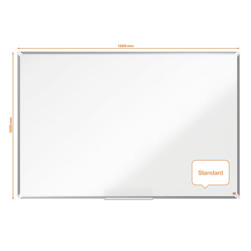 Melamine non-magnetic whiteboard with a modern stylish aluminium trim. Fixed by a through corner wall mounting and includes a large whiteboard pen tray for the convenient storage of whiteboard markers and erasers.The melamine whiteboard surface delivers a good level of erasability for light use.Size: 1500x1000mm.