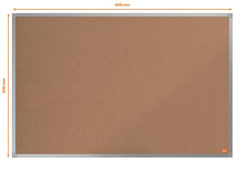 22140AC | Cork notice board with an anodised aluminum trim and fixed by a through corner wall mounting. Excellent Cork notice board surface to pin and display your notices. Size: 900x600mm.