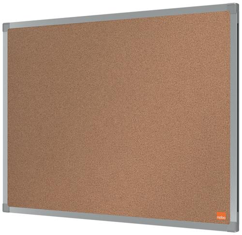 Cork notice board with an anodised aluminum trim and fixed by a through corner wall mounting. Excellent Cork notice board surface to pin and display your notices. Size: 600x450mm.