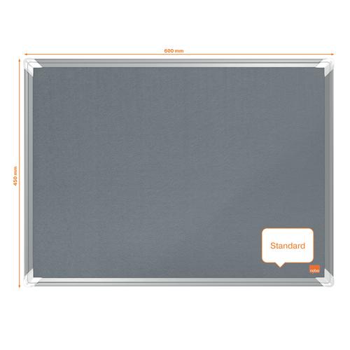 Nobo Premium Plus Felt Notice Board 600 x 450mm Grey 1915194 Pin Boards NB60866