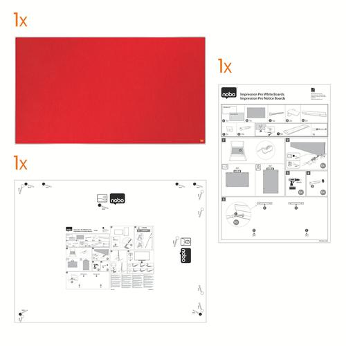Nobo Impression Pro Widescreen Red Felt Noticeboard Aluminium Frame 890x500mm 1915420