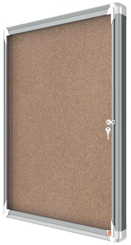 Cork lockable notice board with a hinged glass door and side lock. Complete with a modern stylish aluminum trim and fixed with a through corner wall mounting. Excellent cork notice board surface to securely pin and display your notices. Size: 8xA4 sheets.