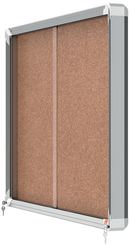 Nobo Premium Plus Cork Lockable Noticeboard Display Case Sliding Door 8 x A4 925x668mm 1915331 Glazed Notice Boards 54863AC