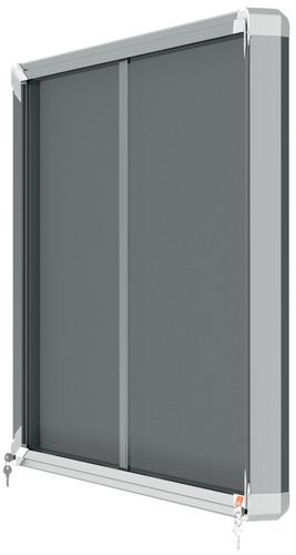 Nobo Premium Plus Grey Felt Lockable Noticeboard Display Case Sliding Door 8 x A4 925x668mm 1915336