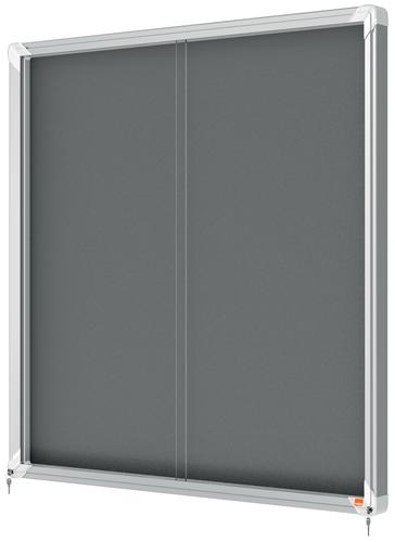 Nobo Premium Plus Grey Felt Lockable Noticeboard Display Case 12 x A4 925x970mm 1915337 Glazed Notice Boards 54905AC