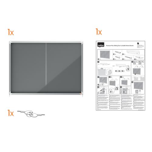 54905AC - Nobo Premium Plus Grey Felt Lockable Noticeboard Display Case 12 x A4 925x970mm 1915337