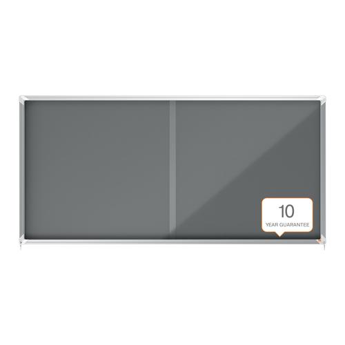 Nobo Premium Plus Grey Felt Lockable Noticeboard Display Case 27 x A4 2000x970mm 1915339 Glazed Notice Boards 54919AC