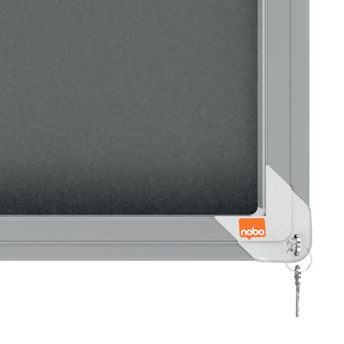 54919AC - Nobo Premium Plus Grey Felt Lockable Noticeboard Display Case 27 x A4 2000x970mm 1915339