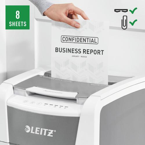 Leitz IQ AutoFeed Office 150 Cross Cut Shredder 44 Litre 150 Sheet Automatic/8 Sheet Manual White 80131000