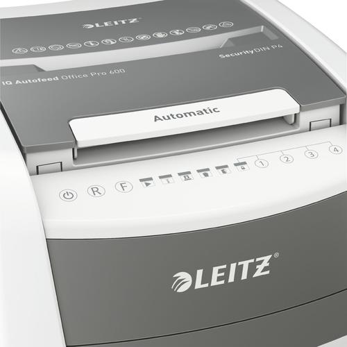 LZ12637 Leitz IQ Autofeed Office Pro 600 Cross-Cut P-4 Shredder White 80171000