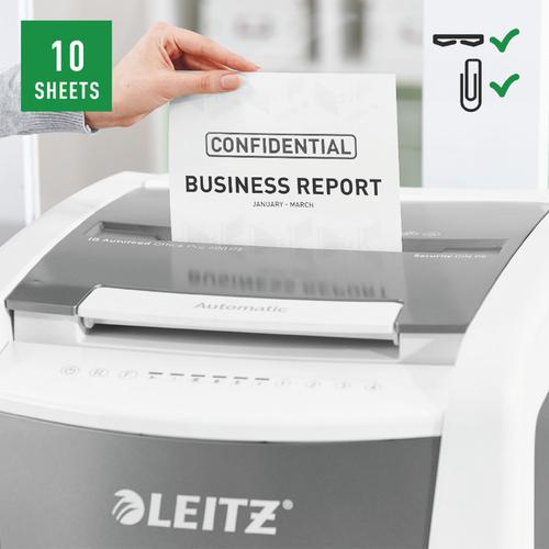 Leitz IQ AutoFeed Office Pro 600 Micro Cut Shredder 110 Litre 600 Sheet Automatic/10 Sheet Manual White 80181000 ACCO Brands