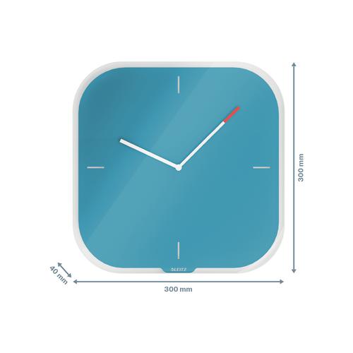 56606AC - Leitz Cosy Silent Glass Wall Clock Calm Blue 90170061