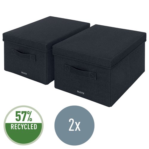 Leitz Fabric Storage Box with Lid Twinpack Medium Grey 61440089 - LZ13463