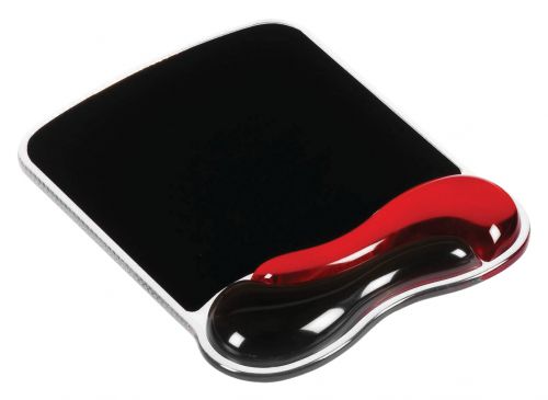 Kensington Duo Mouse Mat Pad With Wrist Rest Gel Wave Red And Black