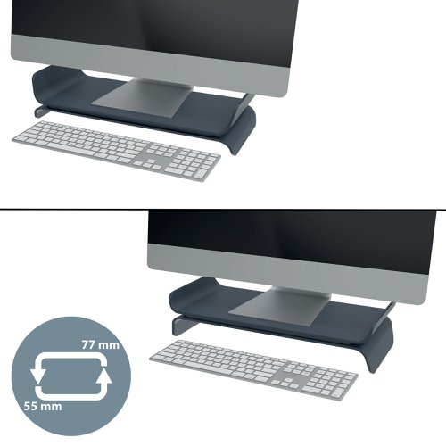 21804AC - Leitz Ergo Adjustable Monitor Stand with 2 Height Settings Suitable for Monitors upto 27inches Dark Grey - 65040089