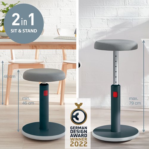Leitz Ergo Cosy Active Sit Stand Stool Velvet Grey 65180089 ACCO Brands