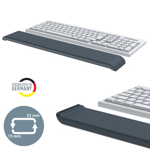 21853AC | The Leitz Ergo Keyboard Wrist Rest is the perfect solution to help create a comfortable and active workspace. Designed to provide maximum comfort while sitting or standing, this wrist pad certified by the IGR (Institute for Health and Ergonomics) fits the entire length of the keyboard to provide full support. The computer wrist rest has 2 height settings and foam cushioned padding to ensure proper wrist alignment and reduce the risk of repetitive strain injuries. With it's minimalist design and matt finish, this stylish keyboard writs rest can have a positive impact on wellbeing by effortlessly creating the perfect active working set-up. Combine with other Leitz Ergo products for an inviting and flexible workspace to help you stay active and productive throughout the day.