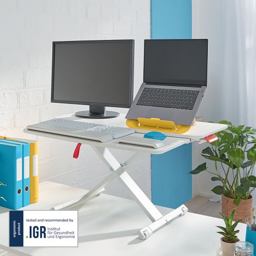 32977J - Leitz Cosy Standing desk converter with sliding keyboard tray
