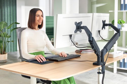 Leitz Ergo Space-Saving Dual Monitor Arm Suitable for Monitors upto 32inches Dark Grey - 65370089 ACCO Brands