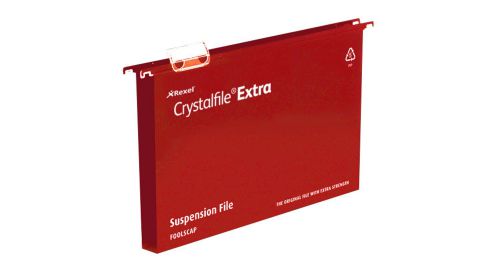 Rexel Crystalfile Extra Suspension File Polypropylene 30mm Wide-base Foolscap Red Ref 70632 [Pack 25]