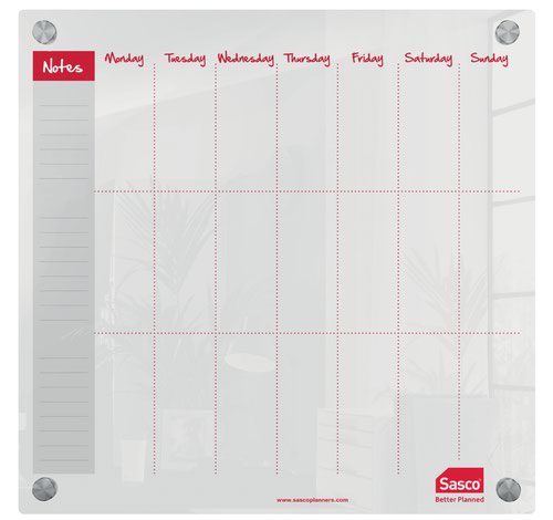 Sasco Semi Opaque Acrylic Mini Whiteboard Weekly Planner Mounted 450x450mm