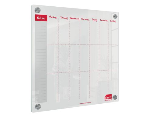 Sasco Semi Opaque Acrylic Mini Whiteboard Weekly Planner Mounted 450x450mm Perpetual Planners PL3104