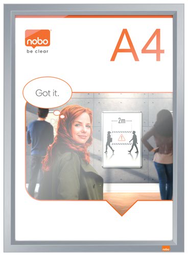 Nobo A4 Poster Frame Anodised Clip Wall Mountable Silver 1915578 Sign Holders NB62068