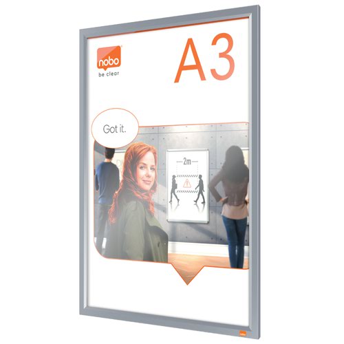 Nobo A3 Poster Frame Anodised Clip Wall Mountable Silver 1915577 NB62067 Buy online at Office 5Star or contact us Tel 01594 810081 for assistance