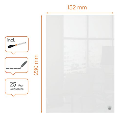 Nobo Glass Mini Whiteboard Notepads 230x152mm White (Pack 2) 1915601 Glass Boards 55780AC