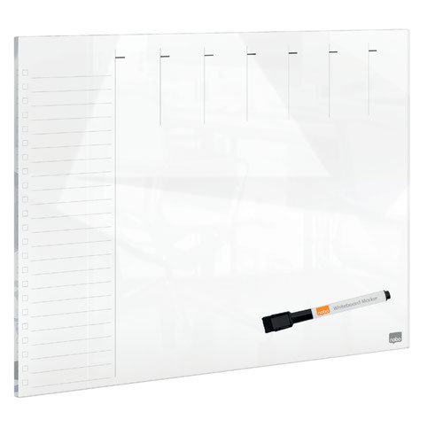 Nobo Glass Weekly Planner Whiteboard 430x560mm White 1915602 Glass Boards 55787AC