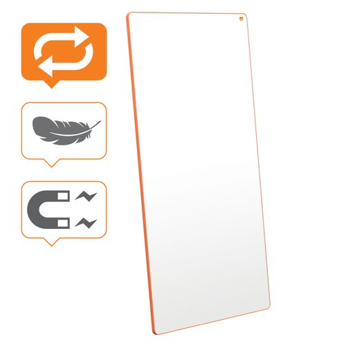 Nobo Portable Magnetic Steel Whiteboard 1800 x 900mm Orange Trim Double-Sided Lightweight Move and Meet Collaboration System White 1915565 17042AC